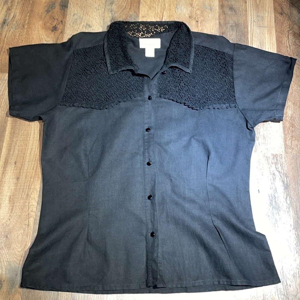 ET VOUS Cotton/Linen Blend Button down black shirt.‎  Size 1X.